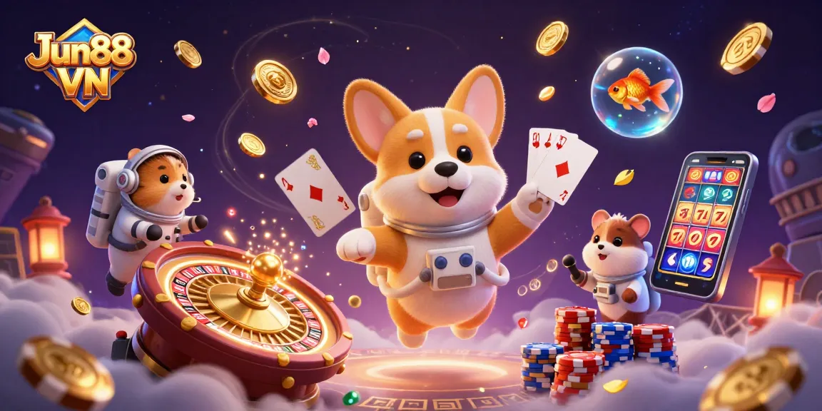 Engage in thrilling gaming experiences at Jun88 VN, featuring vibrant casino elements and dynamic characters.