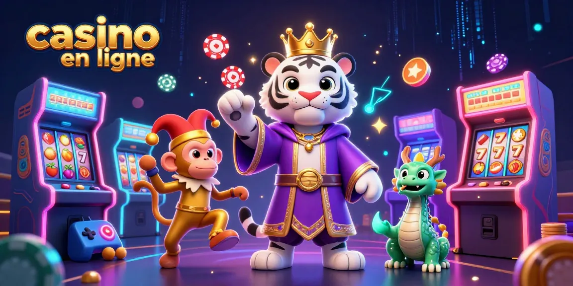 Casino en ligne : illustration d'un tigre en robes royales, singe jonglant et dragons