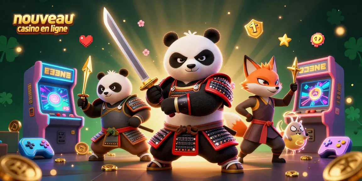 Jouez au nouveau casino en ligne avec un panda samouraï et un renard ninja dans une scène dynamique.