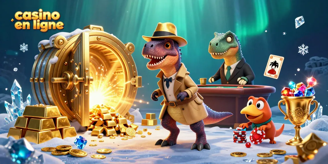 Une illustration 3D d'un casino en ligne avec un vélociraptor essayant de compter les cartes.