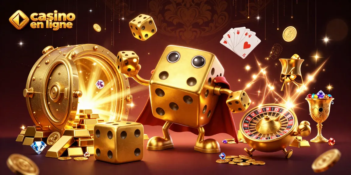 Découvrez les jeux captivants dans un casino en ligne, avec un golem de dés dorés jonglant et éblouissant.