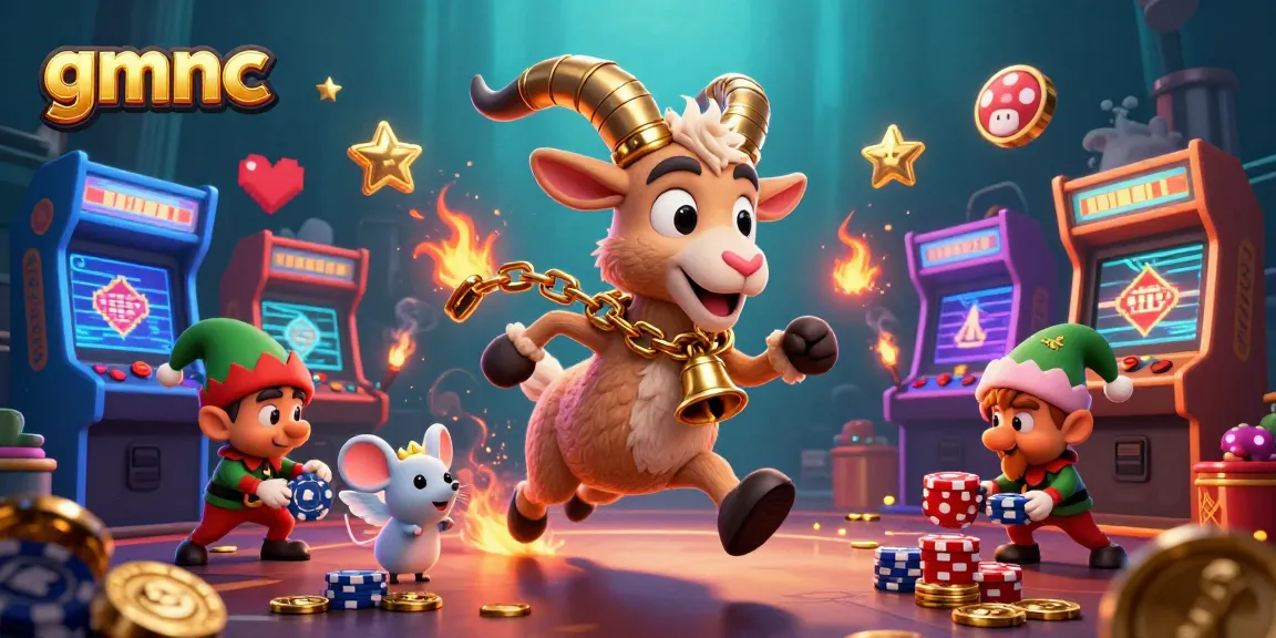 Experience gmnc's dynamic casino world with festive characters and vibrant games in 3D illustration.